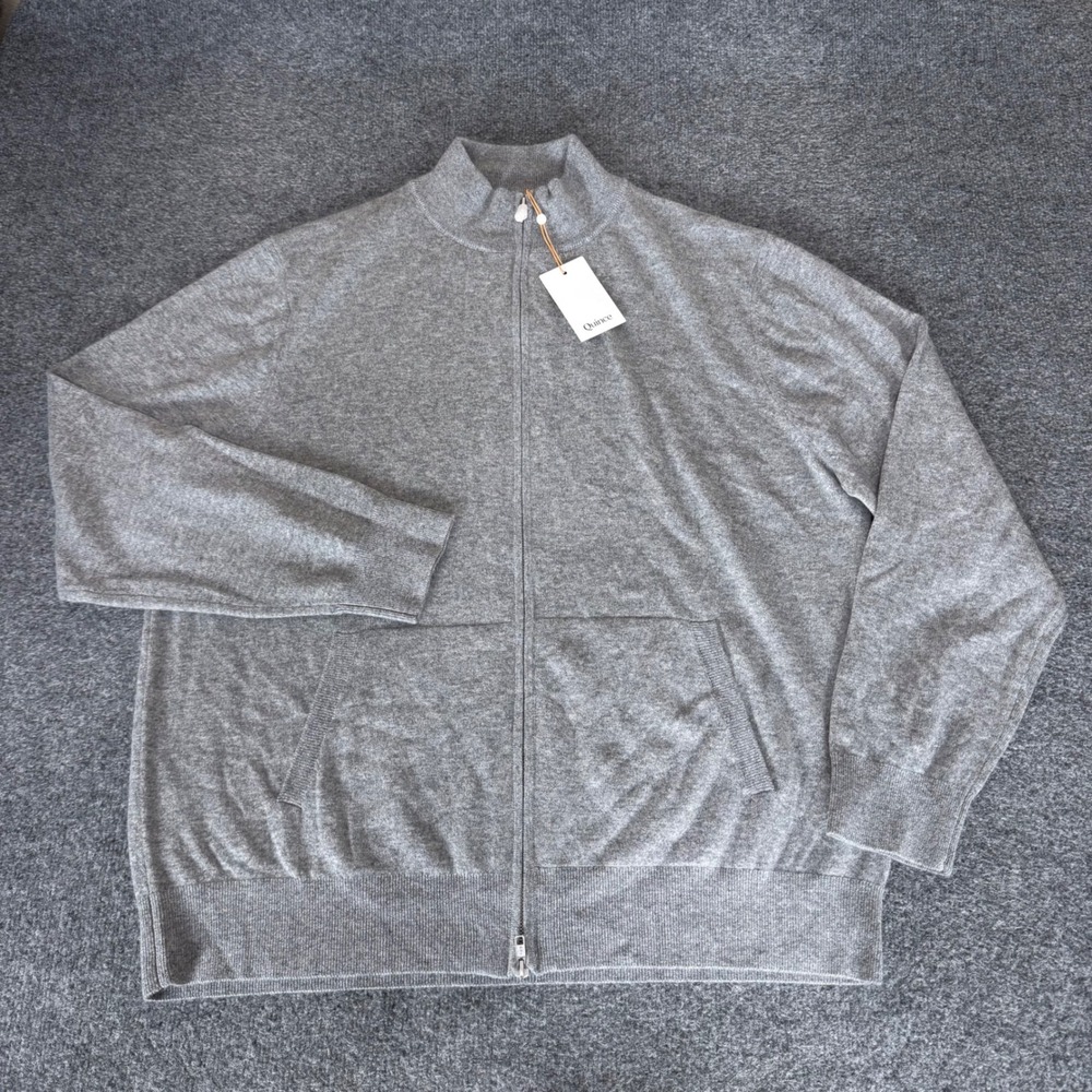 Quince Mens 100% Mongolian Cashmere Full Zip Sweater Heather Grey XXL NWT